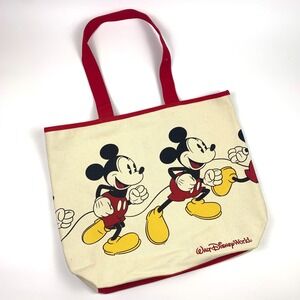 Disney Parks Canvas Reusable Tote Bag Walt Disney World Mickey Mouse Red Insides